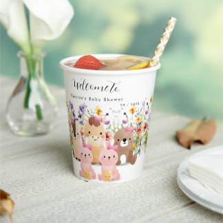 Moeie Baby Dieren & Wilde Bloemen Baby Shower  Papieren Bekers