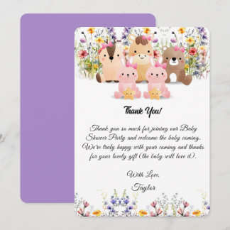 Moeie Baby Dieren & Wilde Bloemen Bedanktkaart Kaart