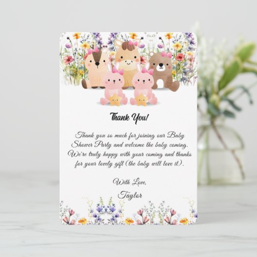 Moeie Baby Dieren & Wilde Bloemen Bedanktkaart Kaart (Staand voorkant)