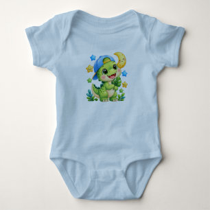 Moeie baby dinosaurus glanzende blauwe romper