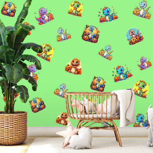 Moeie baby dinosaurus Halloween kinderkamer Behang