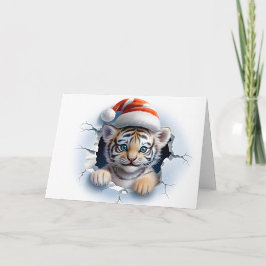 Moeie baby Kerstmis dieren 3D Tijger Groet Kaart (Voorkant)