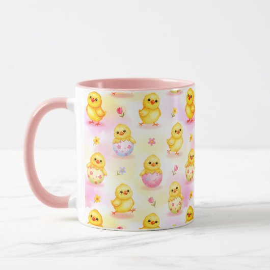 Moeie Baby Kuiken Waterverf Paas Roze Patroon Mok (Links)
