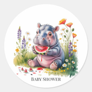 Moeie Baby Nijlpaard Watermeloen Baby Borrel Ronde Sticker