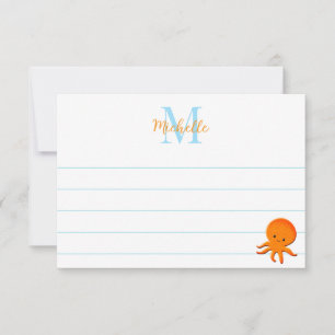 Moeie Baby Octopus Aangepaste Gelinieerde Monogram Notitiekaartje