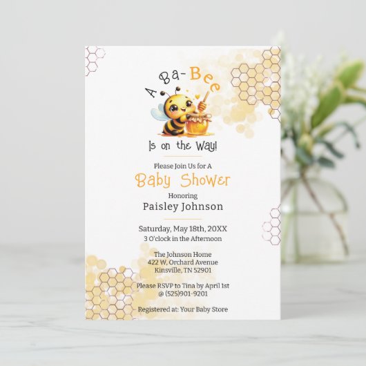 Moeie baby op komst Honingbij Baby Shower Kaart (Staand voorkant)