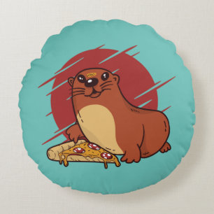 Moeie Baby Otter Die Lekkere Pizza Eet Ontwerp Rond Kussen