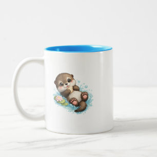 Moeie baby otter zwevende dubbelzijdige koffiemok tweekleurige koffiemok