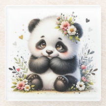 Moeie baby panda bloemen onderzetter | Kawaii wate