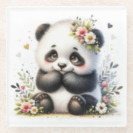 Moeie baby panda bloemen onderzetter | Kawaii wate