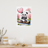 Moeie baby panda met hartballon - Aquarel Poster (Keuken)