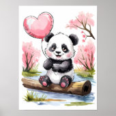 Moeie baby panda met hartballon - Aquarel Poster (Voorkant)