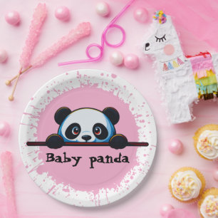 Moeie baby panda met roze spatpapieren borden papieren bordje