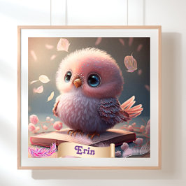Moeie baby roze uil boek gepersonaliseerde kunst poster