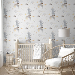 Moeie babyolifant op scooter in ruimtekinderkamer behang