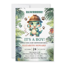 Moeie babysaurier baby shower uitnodiging