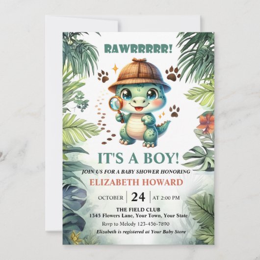 Moeie babysaurier baby shower uitnodiging (Voorkant)