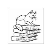 Moeie bibliotheekkat, op maat gemaakte boekplaat rubberstempel (Afrduk)
