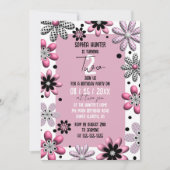 Moeie bloemen stippen roze zwarte 2de verjaardag kaart (Voorkant)