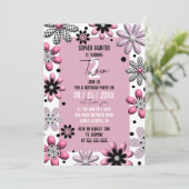 Moeie bloemen stippen roze zwarte 2de verjaardag kaart (Staand voorkant)