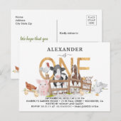 Moeie boerderijdieren 1e verjaardagsuitnodiging br briefkaart (Voorkant / Achterkant)