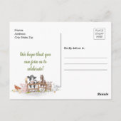 Moeie boerderijdieren 1e verjaardagsuitnodiging br briefkaart (Achterkant)