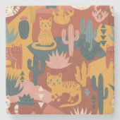 Moeie Boho Woestijnkatten Cactus Succulent Patroon Stenen Onderzetter (Voorkant)