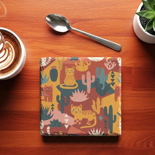 Moeie Boho Woestijnkatten Cactus Succulent Patroon Stenen Onderzetter
