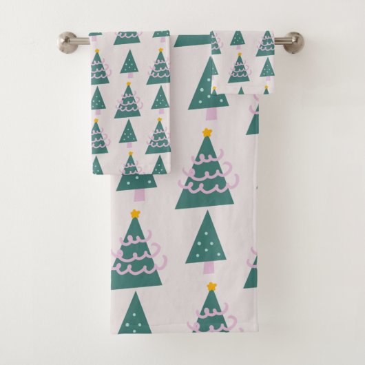 Moeie Bomen Doodles Roze Groen Bad Handdoek (Insitu)