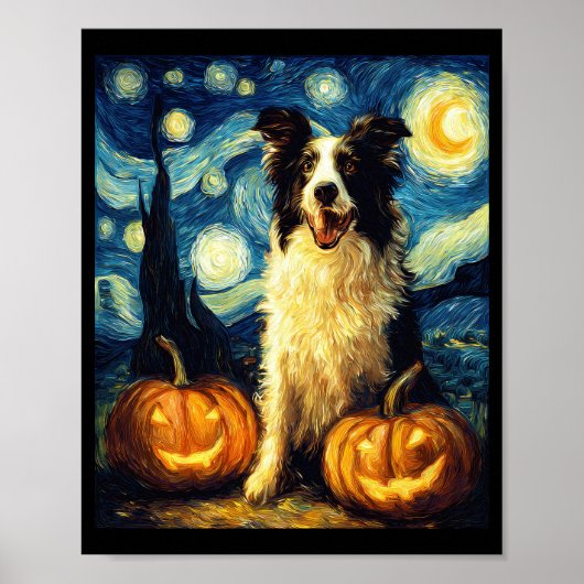 Moeie Border Collie Hond Halloween Jack O Lantern Poster (Voorkant)