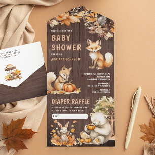 Moeie bosdieren Herfst Houten Baby Shower All In One Uitnodiging