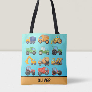Moeie bouwvoertuigen voor jongens gepersonaliseerd tote bag