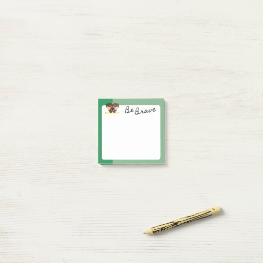 Moeie Bruine Hondjepup Dapper Met Potlood Groen Post-it® Notes (Op bureau)