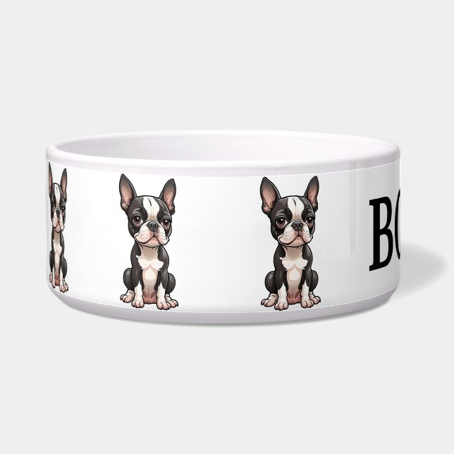 Moeie Cartoon Boston Terrier Personaliseer Kom (Links)
