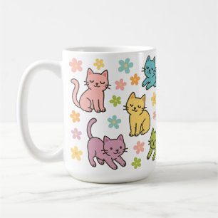 Moeie Cartoon Kat & Bloem Beker – Lente Pastel Koffiemok