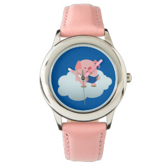 Moeie Cartoon Varken Lezer op Wolk Horloge