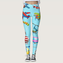 Moeie Cartoon Vliegtuig Patroon Blauwe Leggings