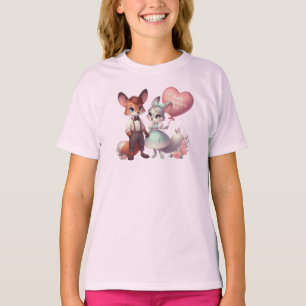 Moeie cartoonvossen Valentijnsdag T-shirt