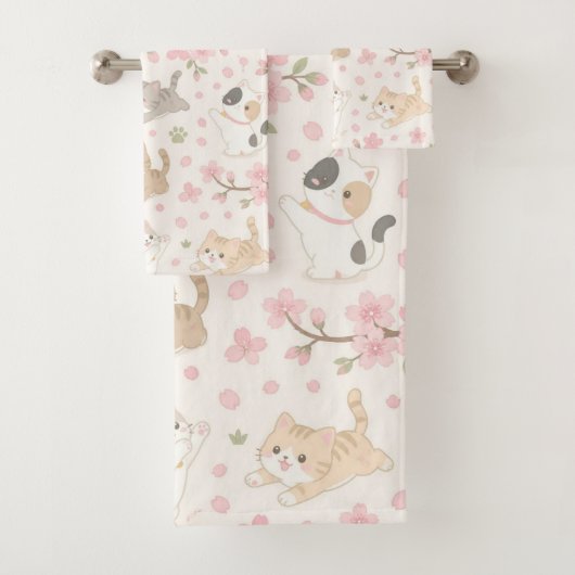 Moeie Chibi Kittens en Kersenbloesems Bad Handdoek (Insitu)