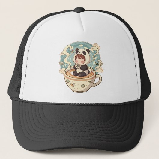 Moeie Chibi Panda Geborduurde Stijl Hoed Trucker Pet (Voorkant)