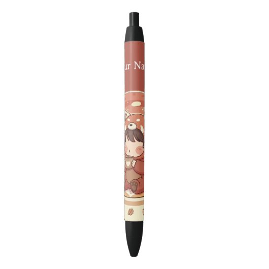Moeie Chibi Rode Panda Aangepaste Inktpen Zwarte Inkt Pen (Voorkant Verticaal)