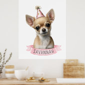 Moeie Chihuahua Roze Fantasie met Naam Ontwerp Poster (Keuken)