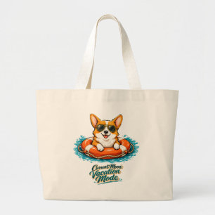 Moeie Corgi Zomer Vakantie Modus Boodschappentas Grote Tote Bag