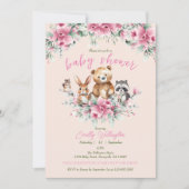 Moeie Dieren Bloemig Roze Roze Meisje Baby Shower Kaart (Voorkant)