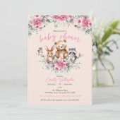 Moeie Dieren Bloemig Roze Roze Meisje Baby Shower Kaart (Staand voorkant)