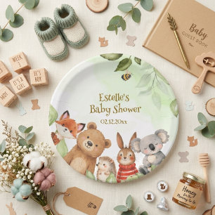 Moeie Dieren Groene bossen baby shower Papieren Bordje