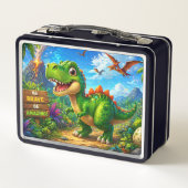 Moeie Dinosaur Kinderen Lunchbox Kleurrijke T Rex (Achterkant)