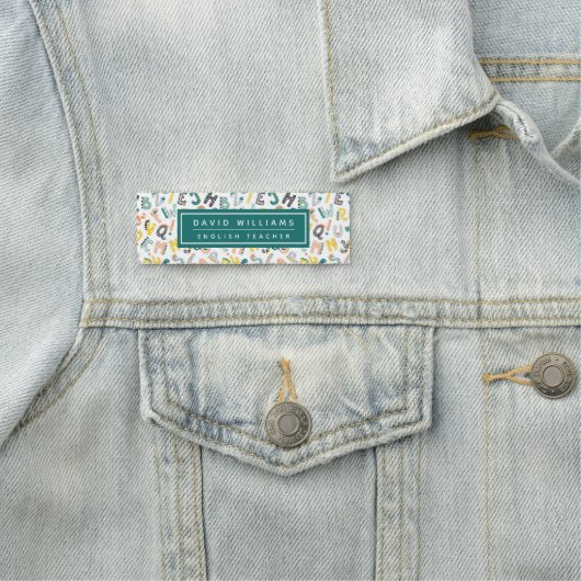 Moeie Dinosaurus Alfabet Patroon Aangepaste Leerkr Naamplaatje (In situ)