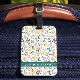 Moeie Dinosaurus Alfabet Patroon Aangepaste Naam Bagagelabel