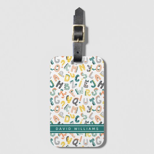 Moeie Dinosaurus Alfabet Patroon Aangepaste Naam Bagagelabel (Voorkant (verticaal))